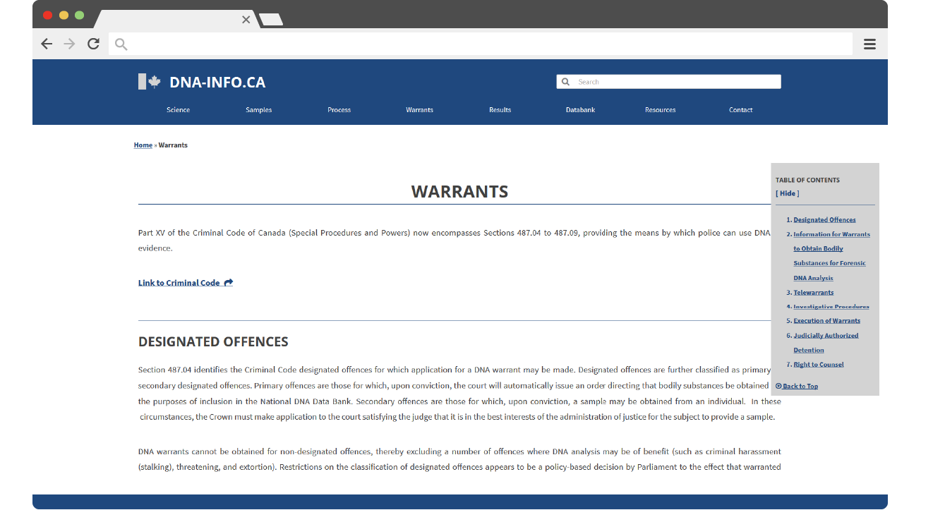 Screenshot of DNA-info.ca